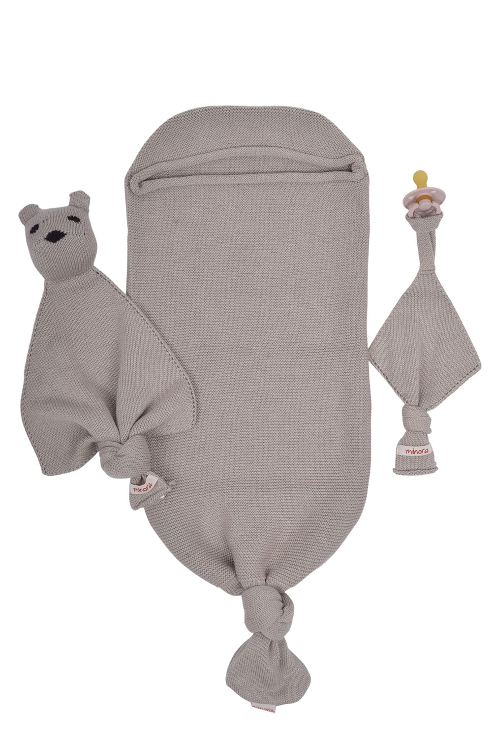 Newborn Essentials Baby Swaddle Blanket Set 1 Piece Set (1 Pacifier Holder 1 Cocoon Swaddle Sleep Sack 1 Teddy Bear) 0-8 Months Baby - Mink