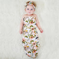 Swaddle Blanket Set Receiving Wrap Props Newborn Infant Boy Girl Headwear Flower Print Romper With Bow